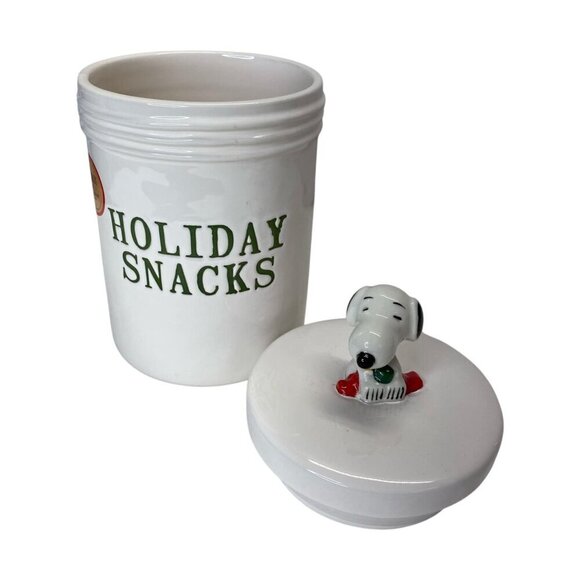 Rae Dunn Peanuts Snoopy Ceramic Holiday Snacks Treats Cookie Jar Topped Canister - Picture 3 of 6